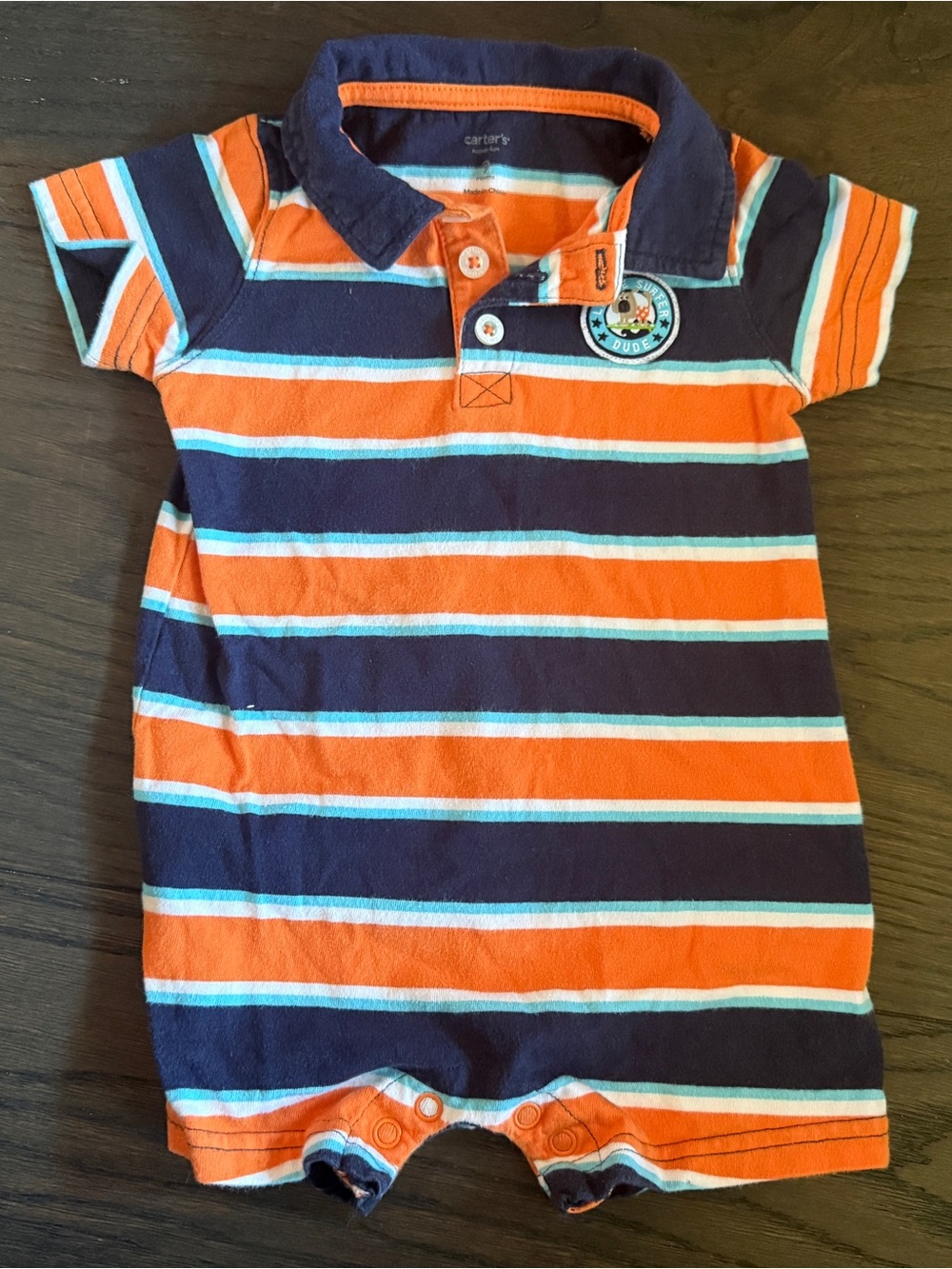 Carter's Orange, Navy & Light Blue Striped Polo Romper